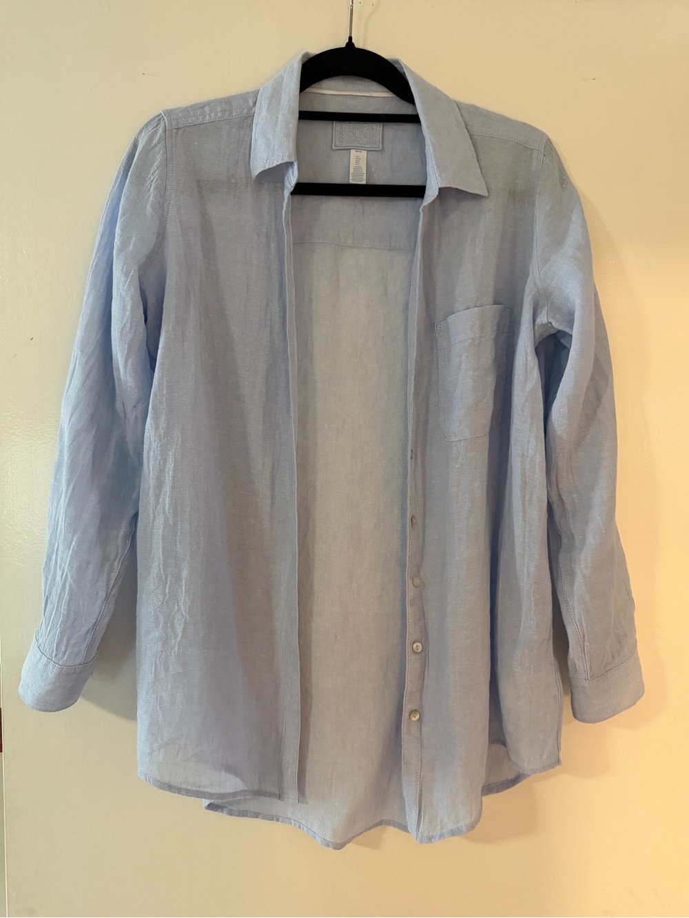 100% Linen Pale Blue Button Down Blouse